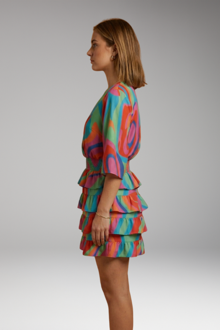 Women's Midi Dress with Elastic Waistband and Floral Print