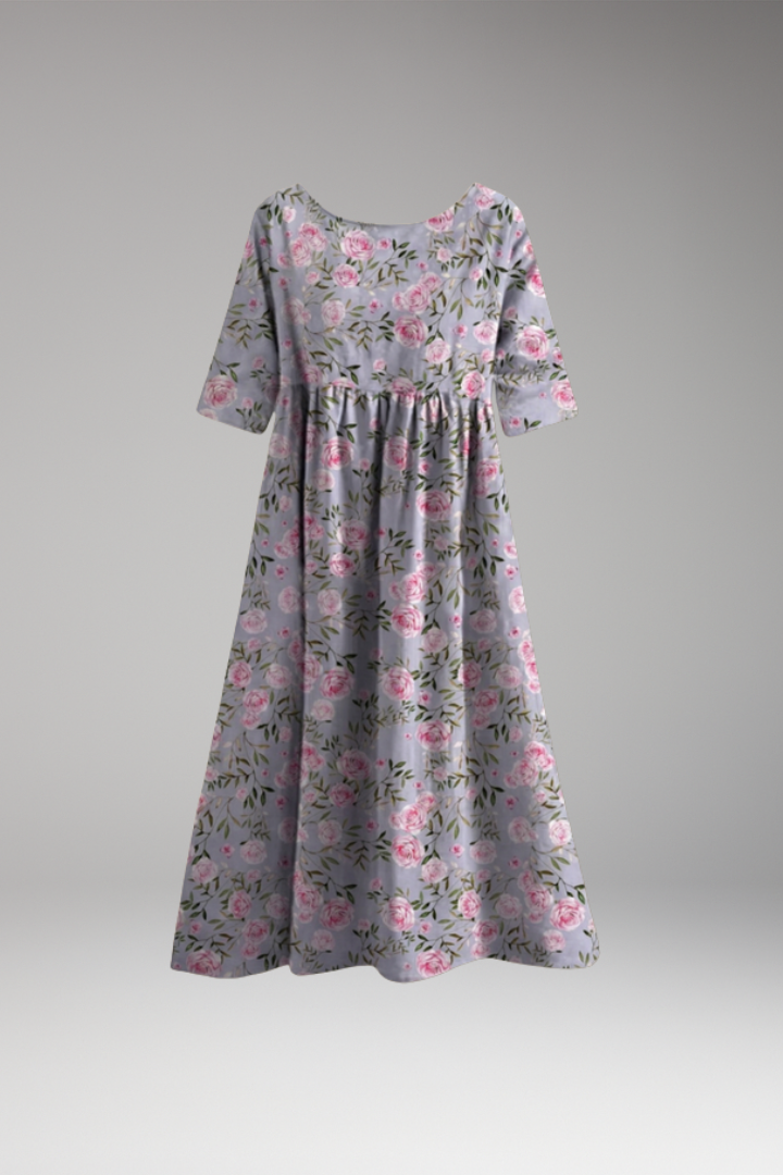 Women's Midi Dress with Embroidered Accents and Relaxed Fit