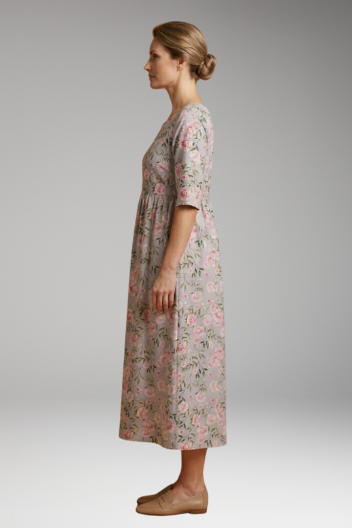 Women's Midi Dress with Embroidered Accents and Relaxed Fit