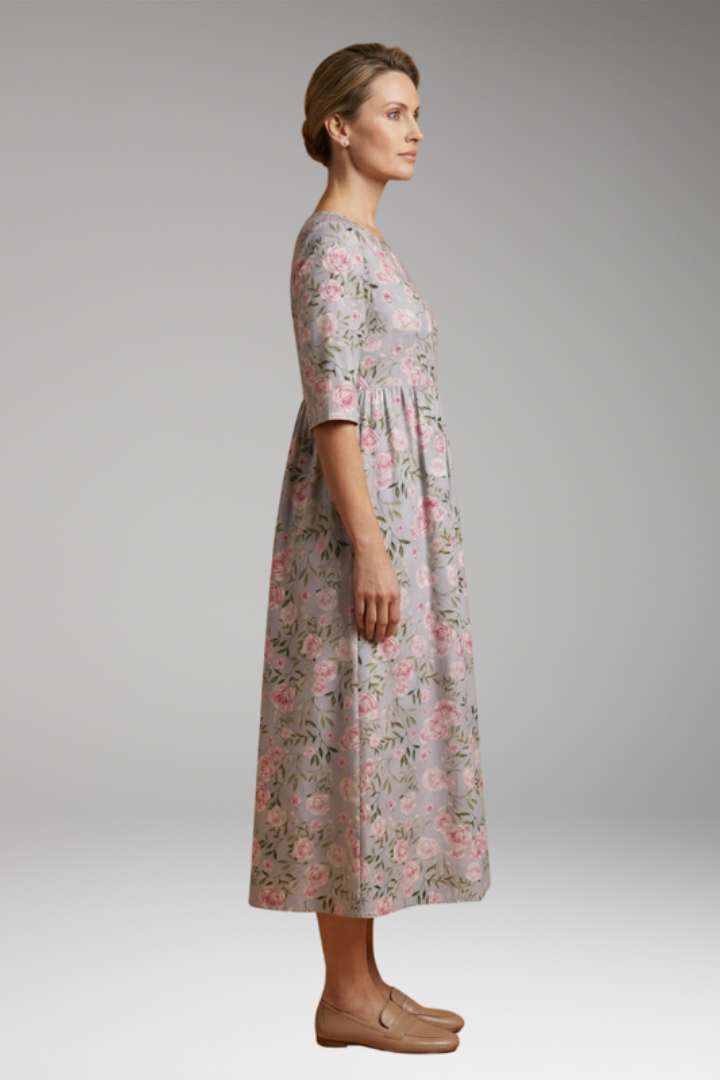 Women's Midi Dress with Embroidered Accents and Relaxed Fit
