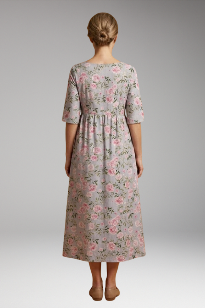 Women's Midi Dress with Embroidered Accents and Relaxed Fit