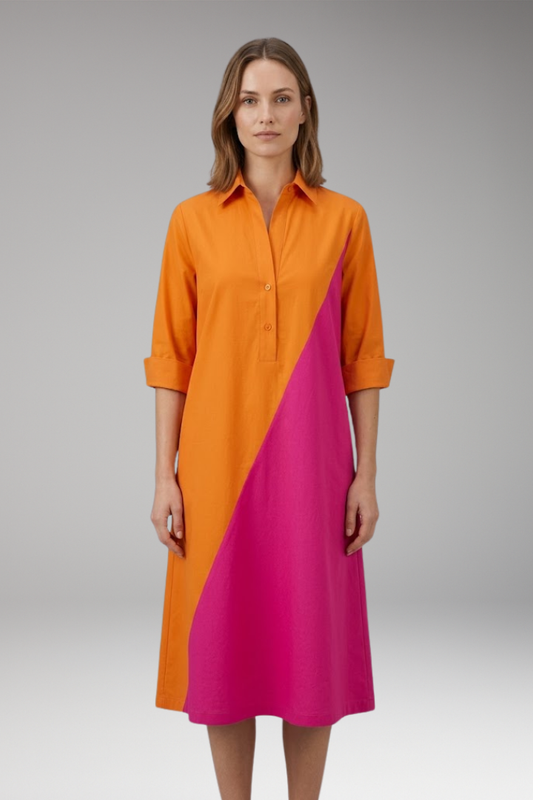 Women's Midi Dress with Fitted Waist and Flowing Skirt