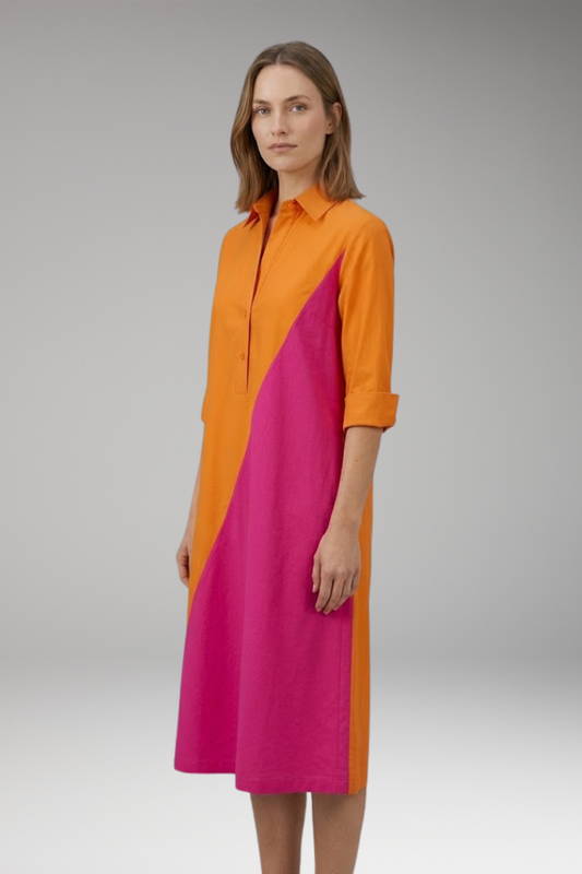 Women's Midi Dress with Fitted Waist and Flowing Skirt