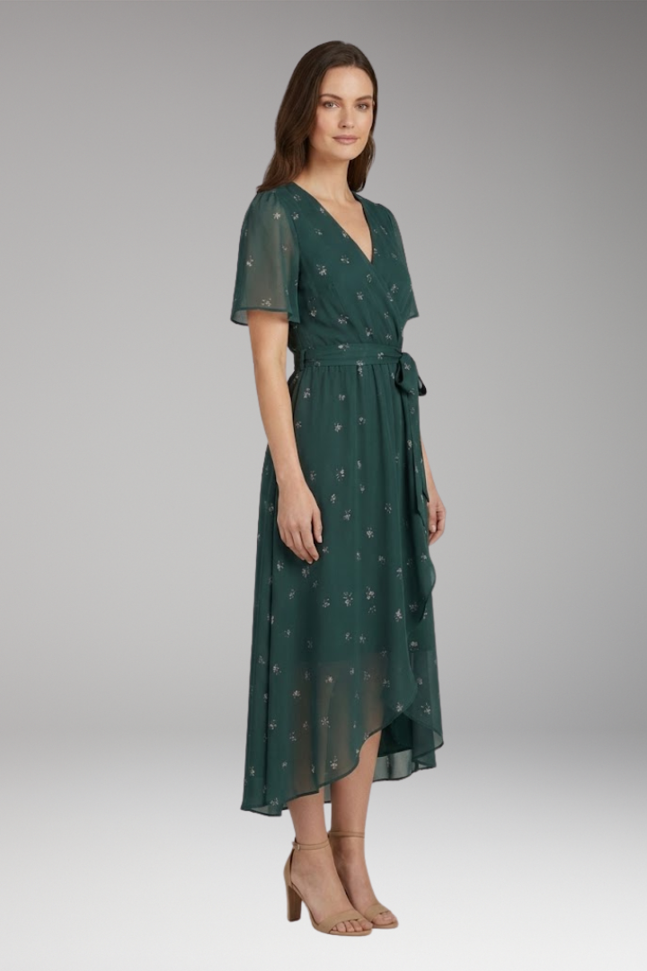 Women's Midi Dress with Floral Pattern and Classic Design