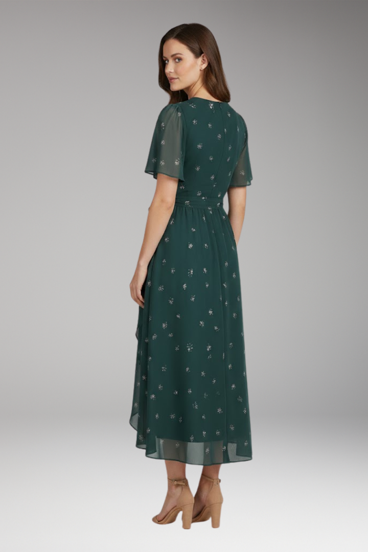 Women's Midi Dress with Floral Pattern and Classic Design