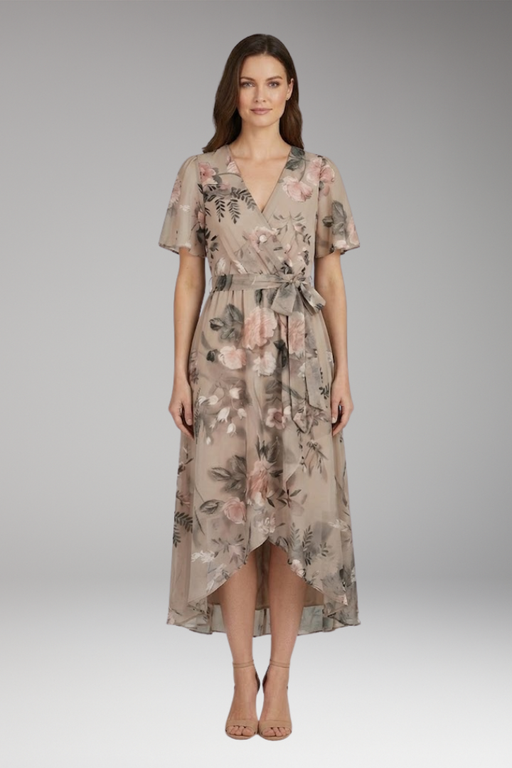 Women's Midi Dress with Floral Pattern and Classic Design