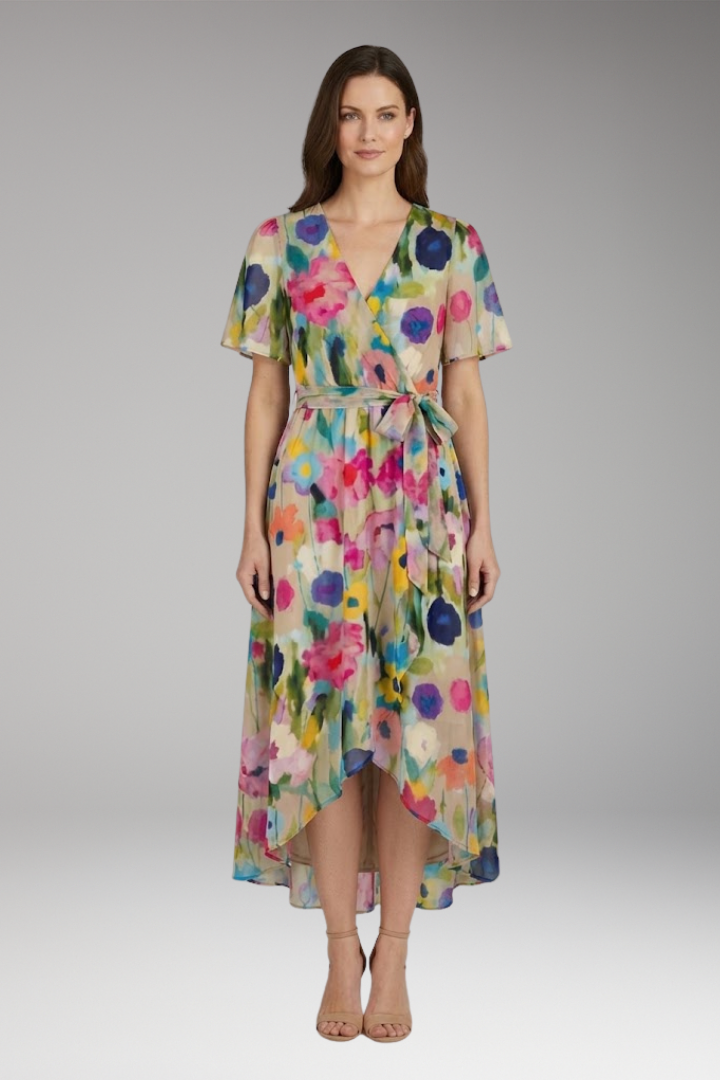 Women's Midi Dress with Floral Pattern and Classic Design