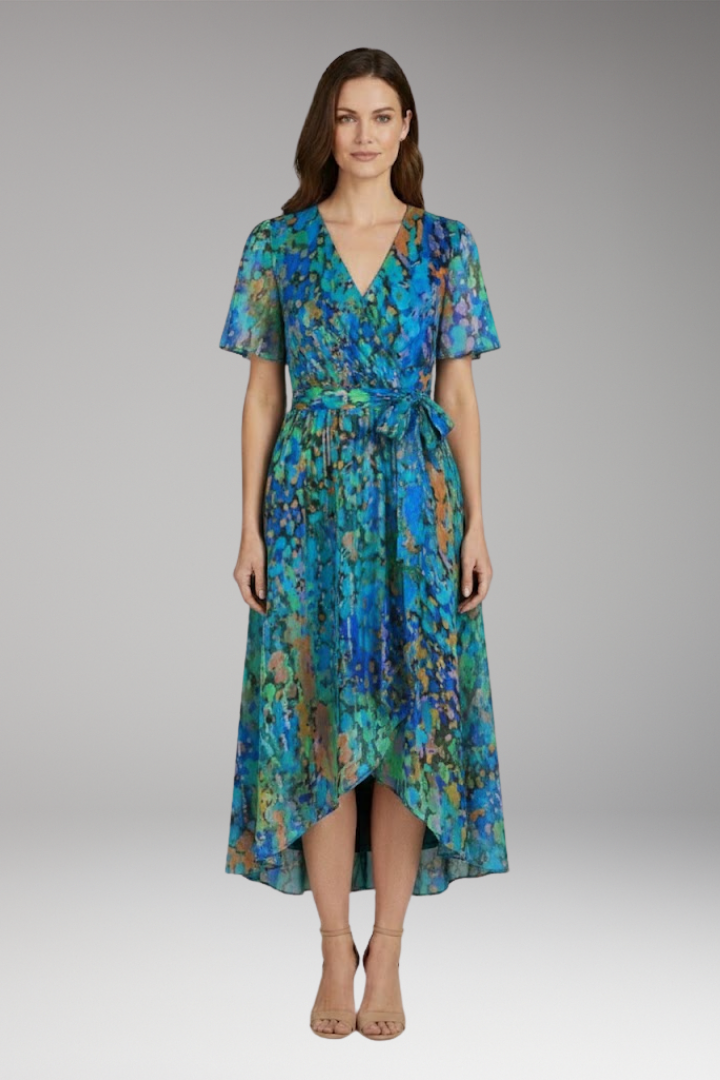 Women's Midi Dress with Floral Pattern and Classic Design