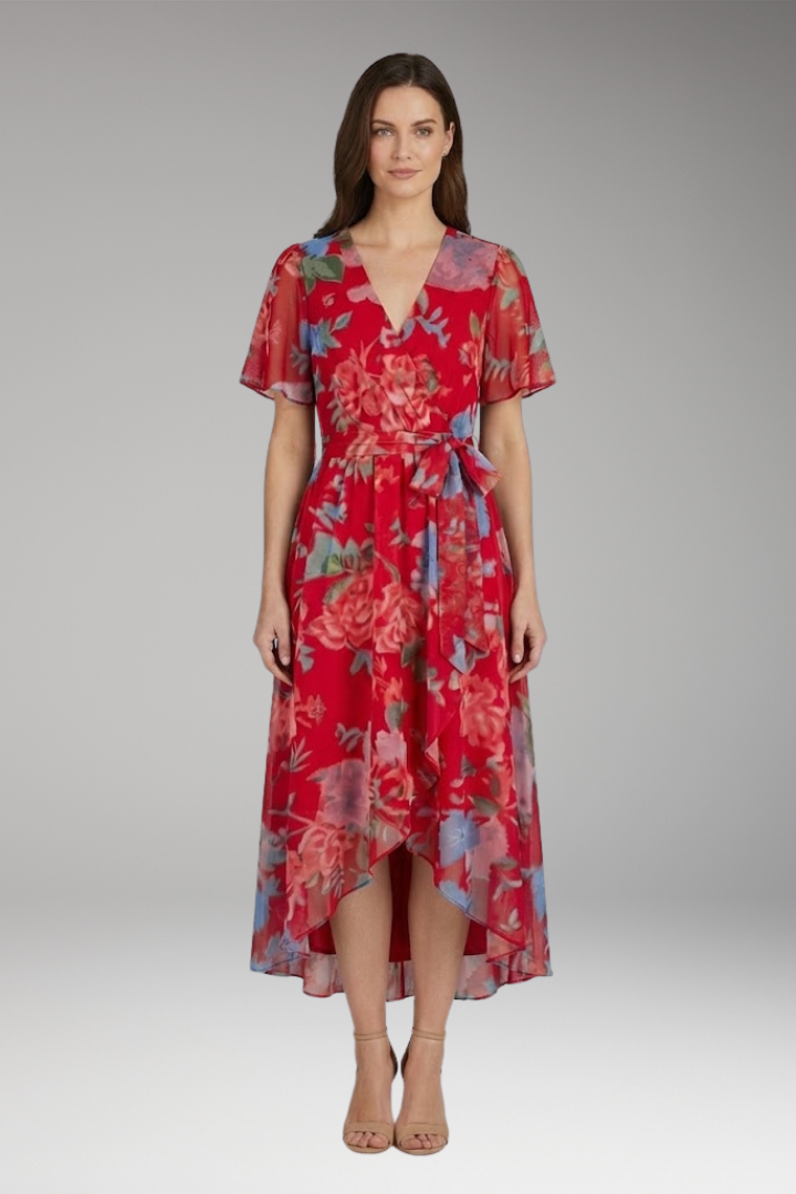 Women's Midi Dress with Floral Pattern and Classic Design
