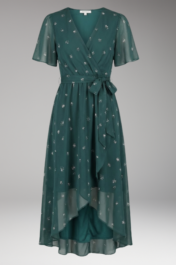 Women's Midi Dress with Floral Pattern and Classic Design