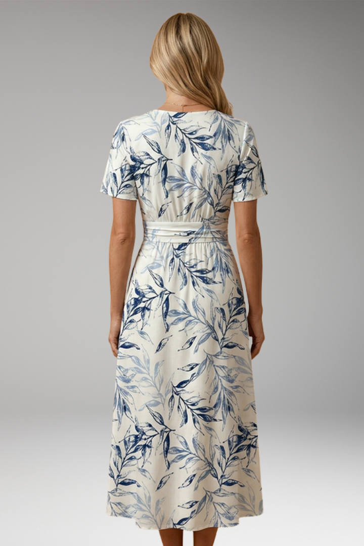 Women's Midi Dress with Floral Pattern and Wrap Neckline