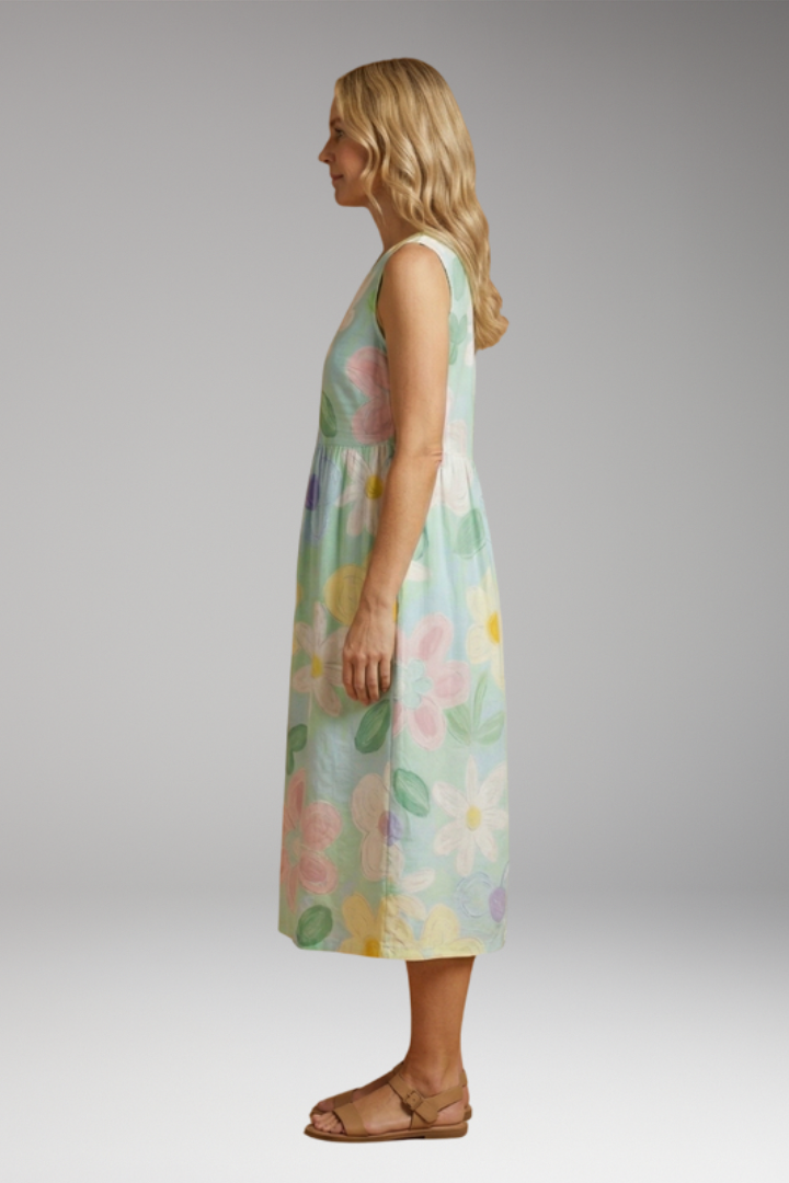 Women's Midi Dress with Floral Print and Loose Fit