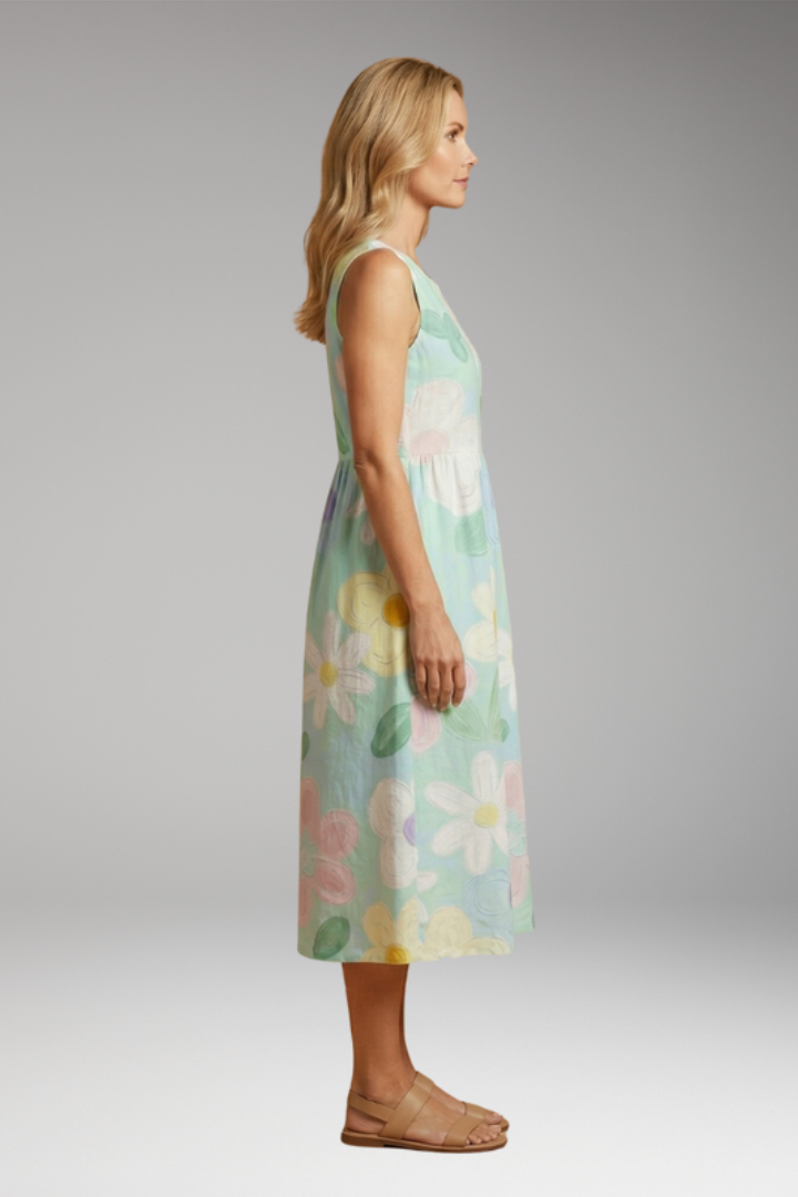 Women's Midi Dress with Floral Print and Loose Fit
