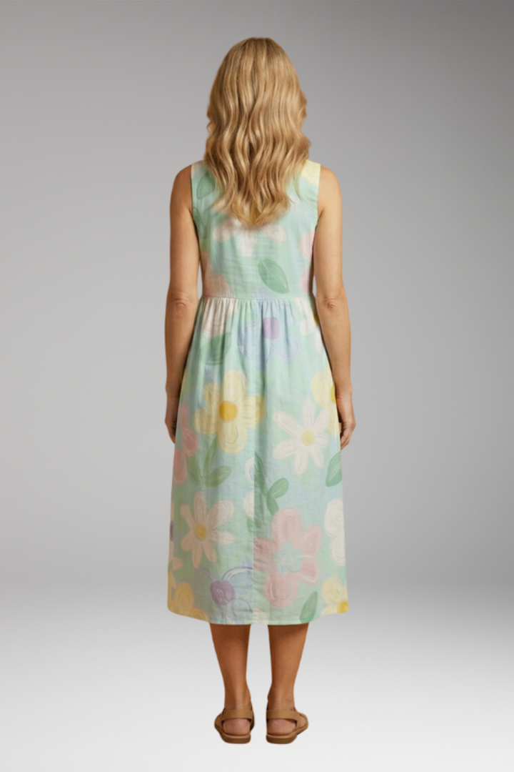 Women's Midi Dress with Floral Print and Loose Fit