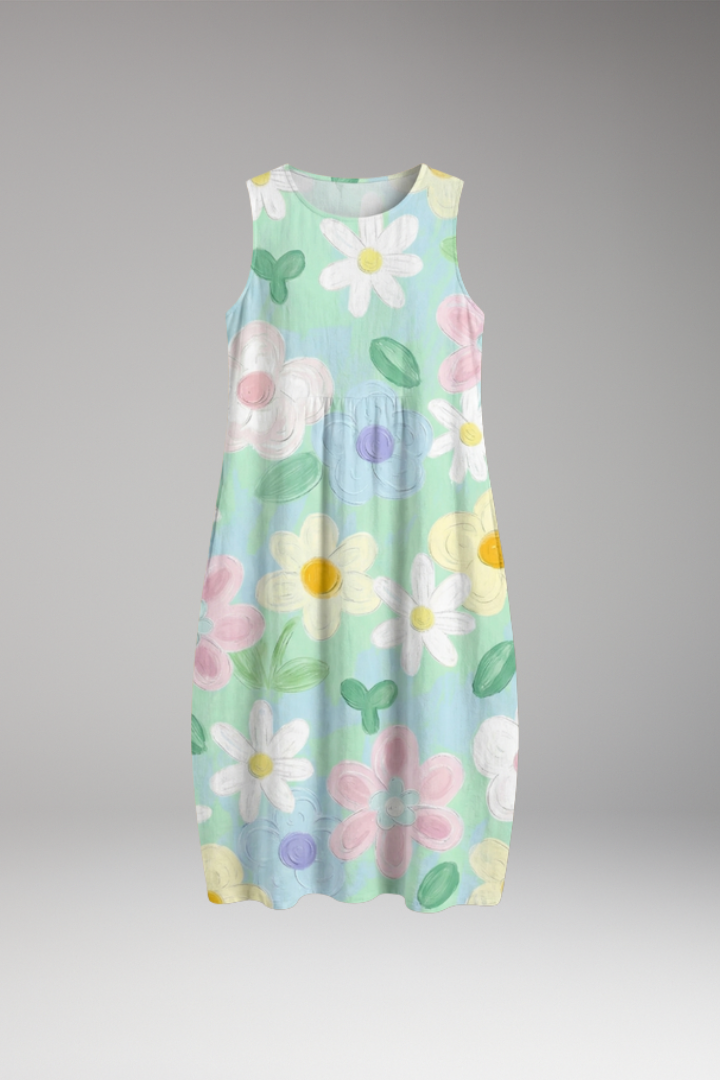 Women's Midi Dress with Floral Print and Loose Fit