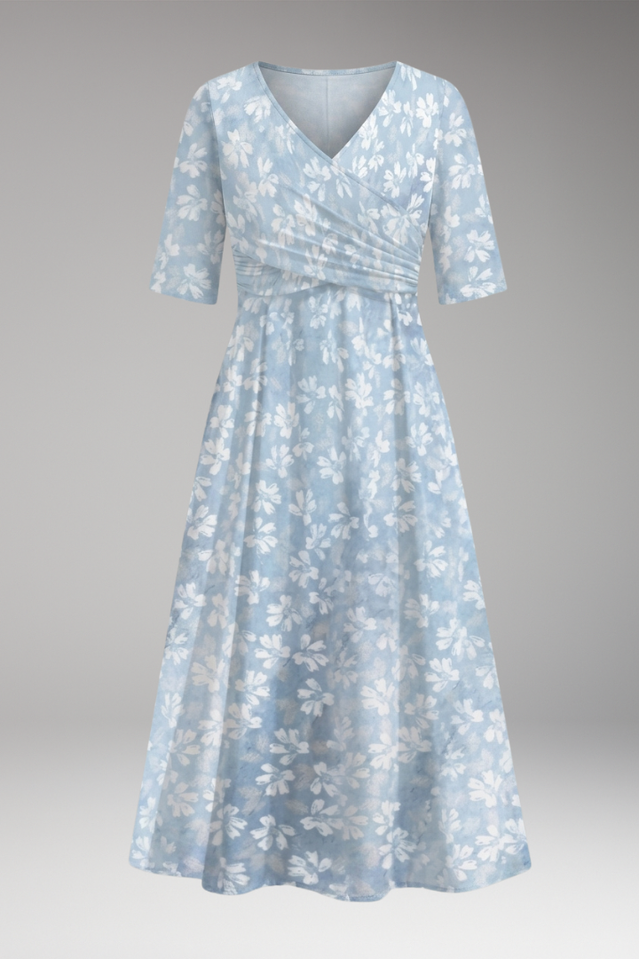 Women's Midi Dress with Floral Print and Pockets