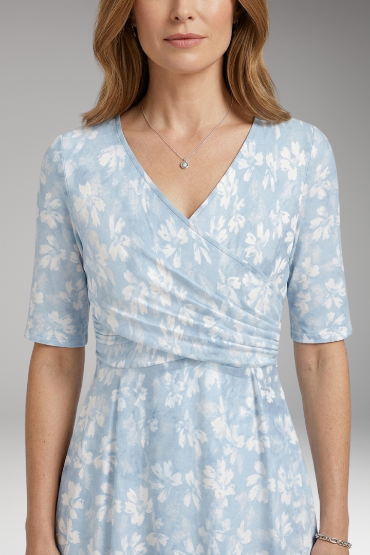 Women's Midi Dress with Floral Print and Pockets