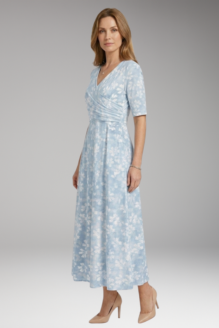 Women's Midi Dress with Floral Print and Pockets