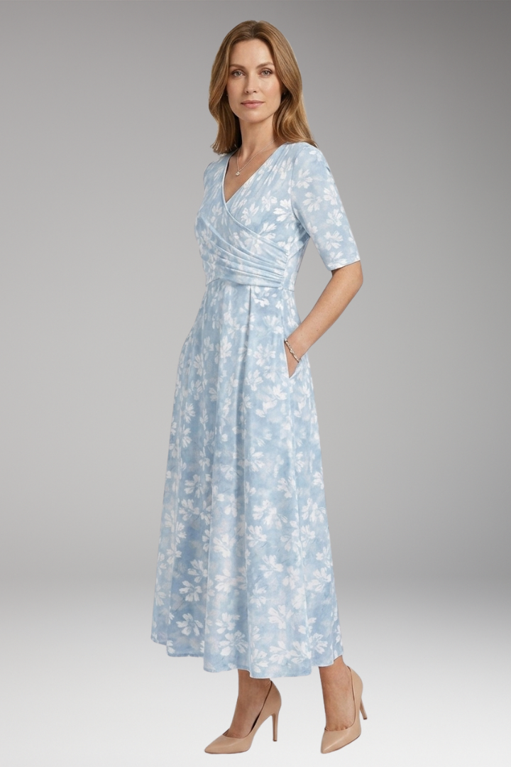 Women's Midi Dress with Floral Print and Pockets