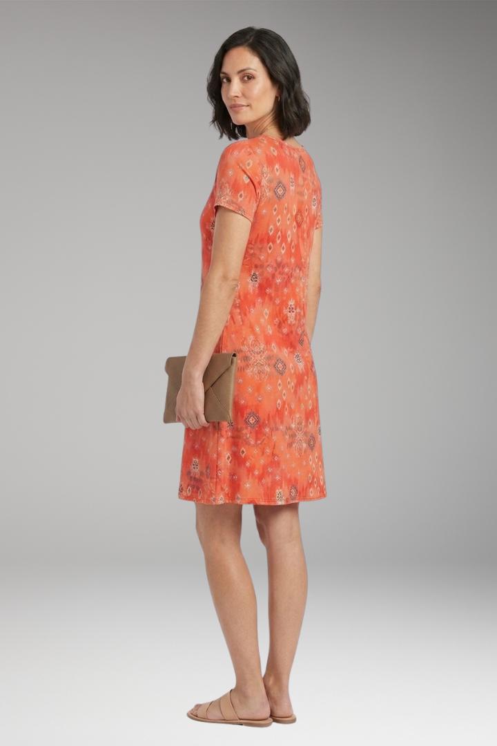 Women's Midi Dress with Floral Print and Short Sleeves