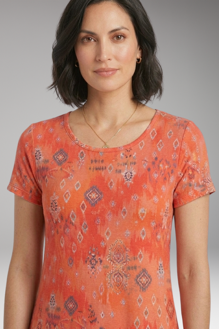 Women's Midi Dress with Floral Print and Short Sleeves