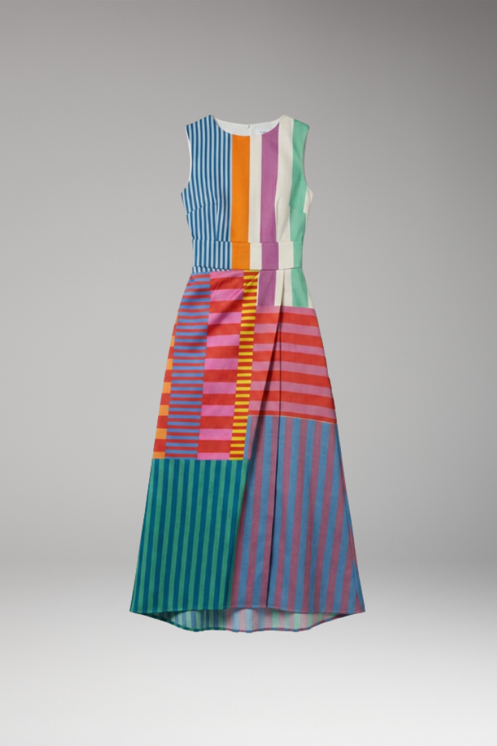 Women's Midi Dress with Geometric Pattern and Short Sleeves