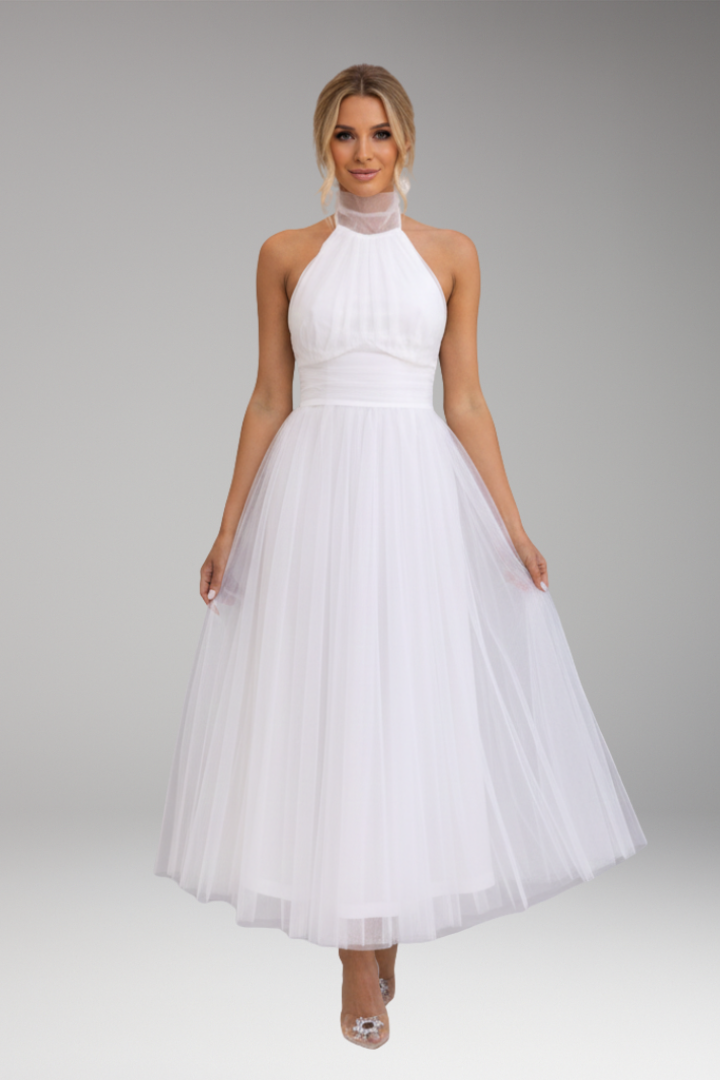 Women's Midi Dress with Halter Neck and Tulle Skirt
