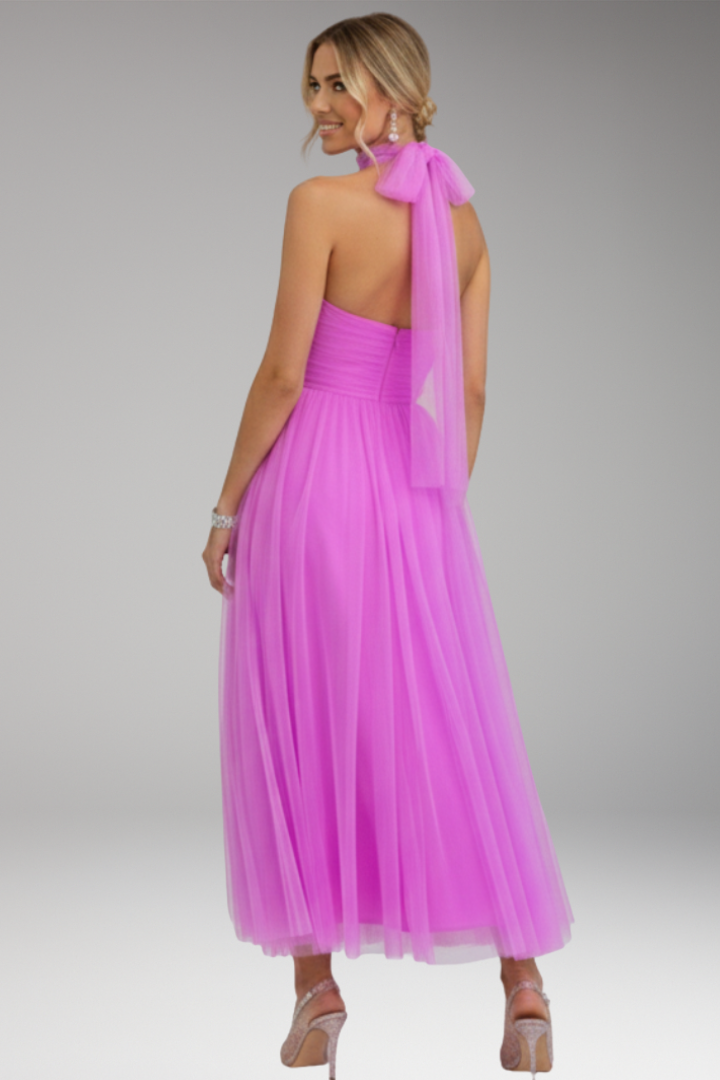 Women's Midi Dress with Halter Neck and Tulle Skirt