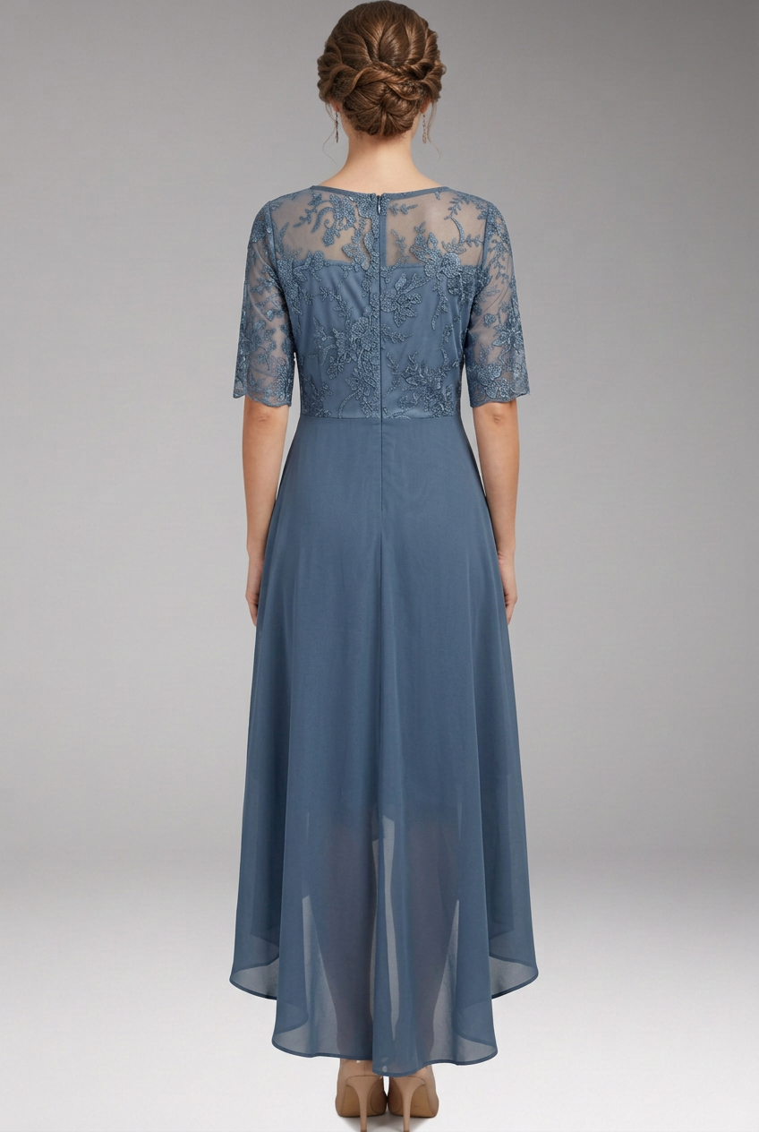 Women's Midi Dress with High Waist and Short Sleeves