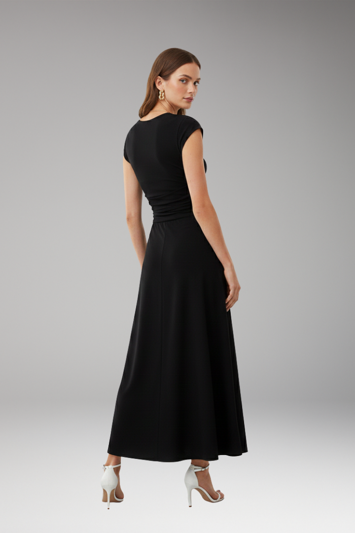 Women's Midi Dress with High Waistband and Flowing Skirt
