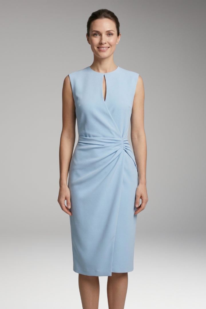Women’s Midi Dress with Keyhole Neck and Fitted Waist