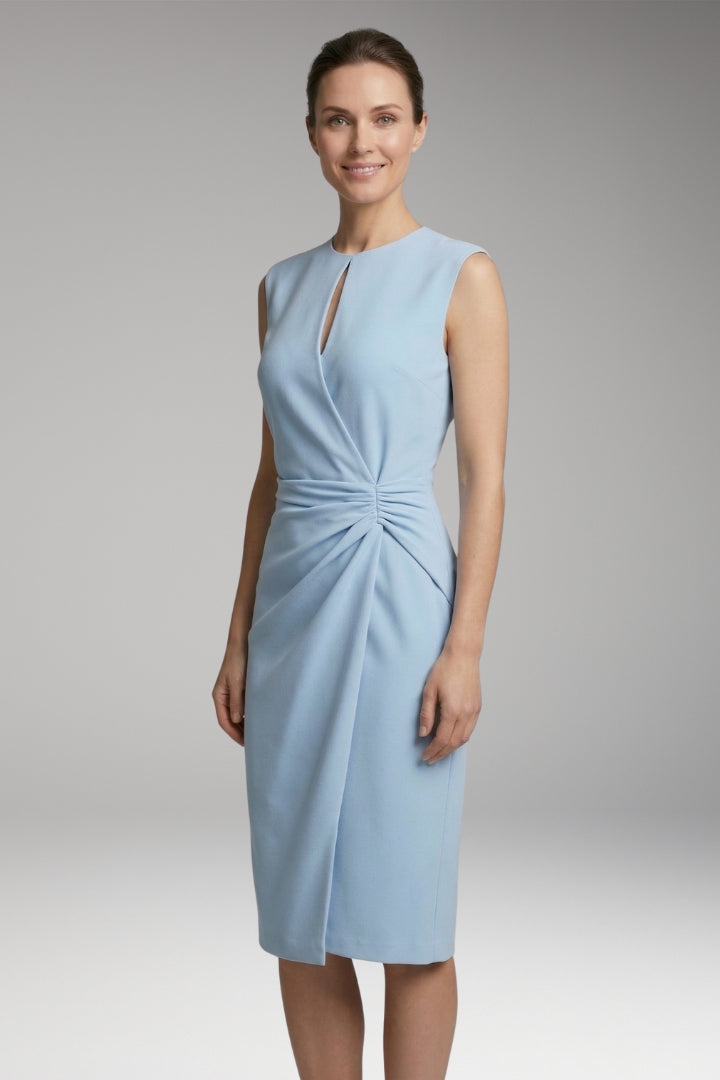 Women’s Midi Dress with Keyhole Neck and Fitted Waist