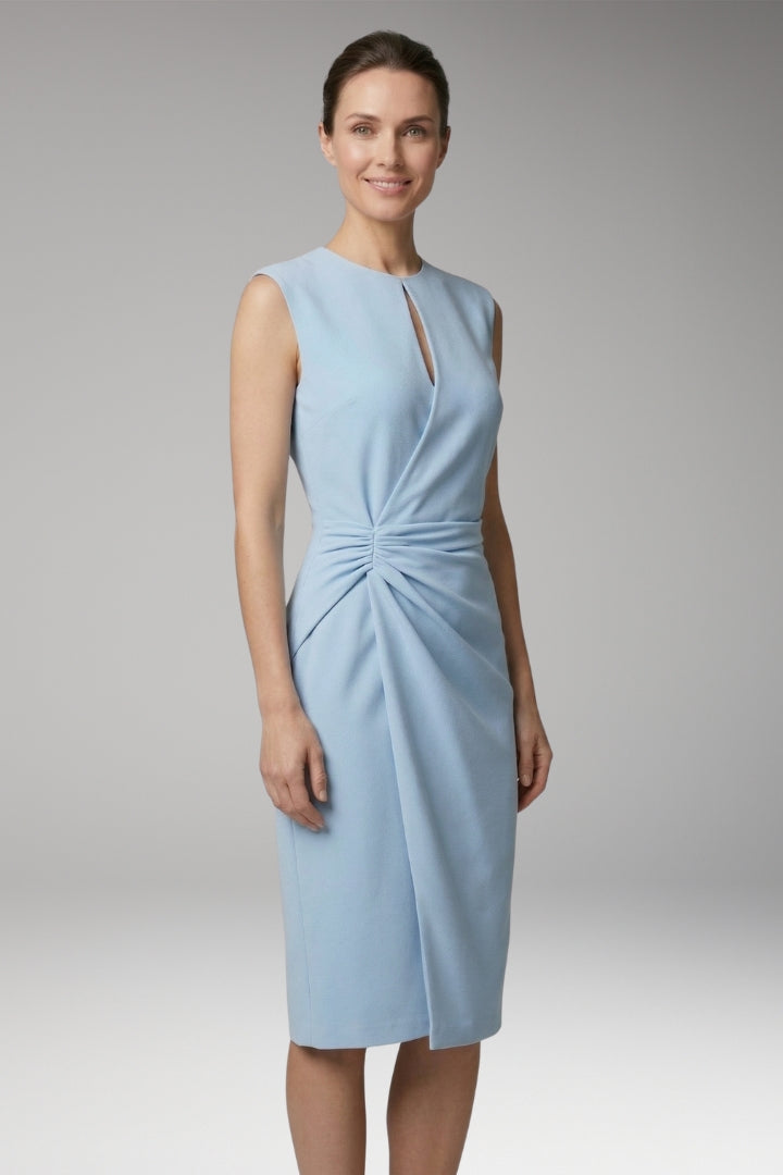 Women’s Midi Dress with Keyhole Neck and Fitted Waist