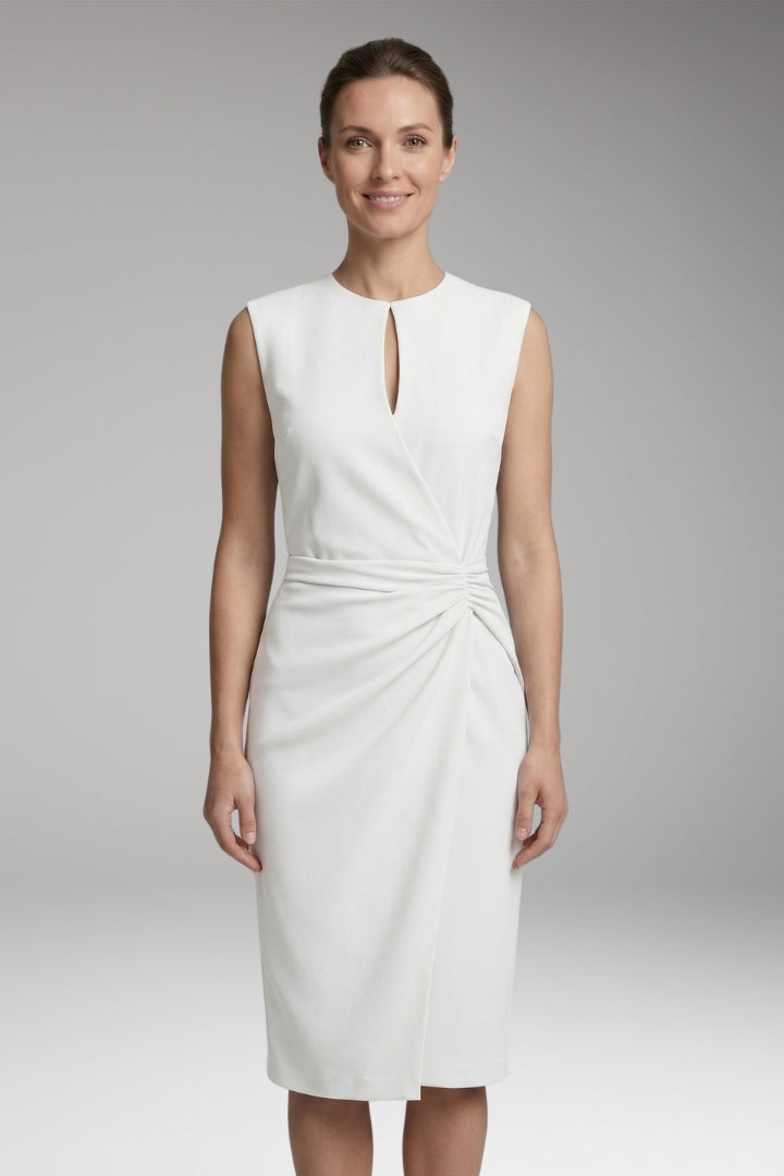 Women’s Midi Dress with Keyhole Neck and Fitted Waist