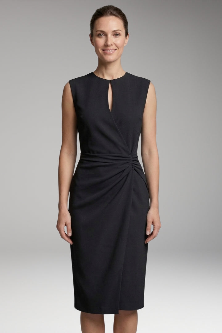 Women’s Midi Dress with Keyhole Neck and Fitted Waist