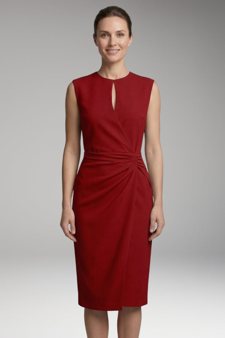 Women’s Midi Dress with Keyhole Neck and Fitted Waist