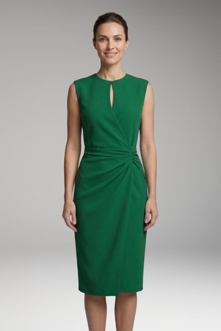 Women’s Midi Dress with Keyhole Neck and Fitted Waist