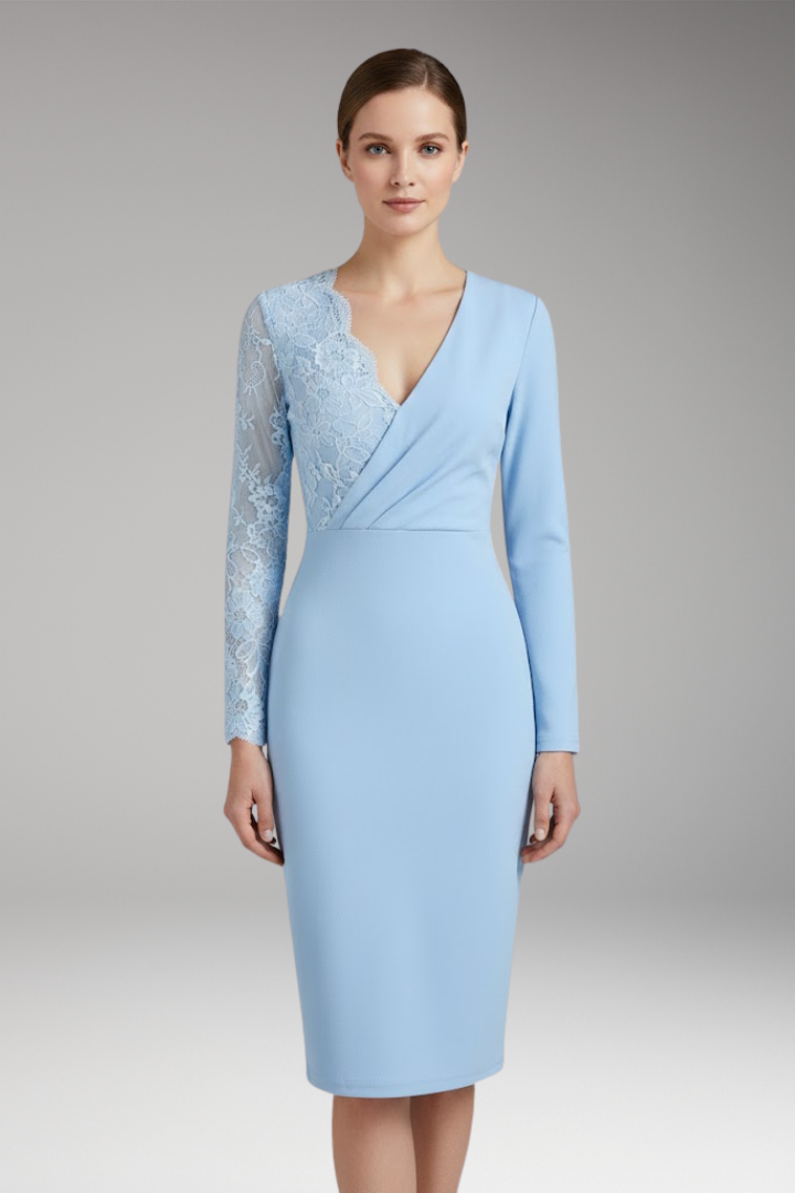Women's Midi Dress with Lace Accents and Practical Length