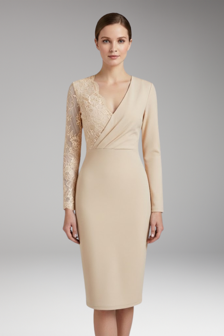Women's Midi Dress with Lace Accents and Practical Length