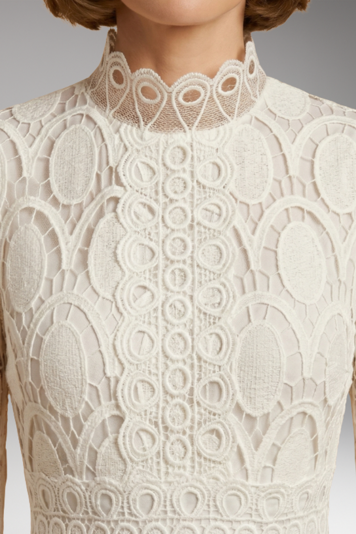 Women's Midi Dress with Lace Detailing and Fitted Waist