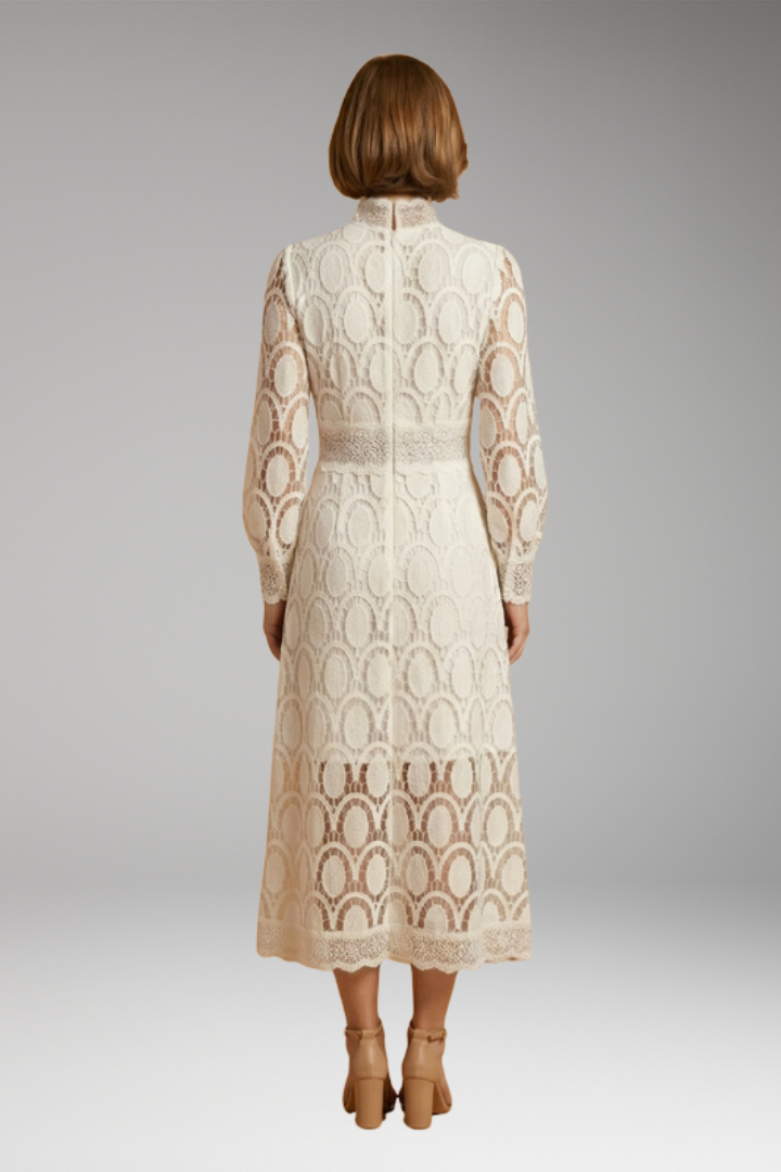 Women's Midi Dress with Lace Detailing and Fitted Waist