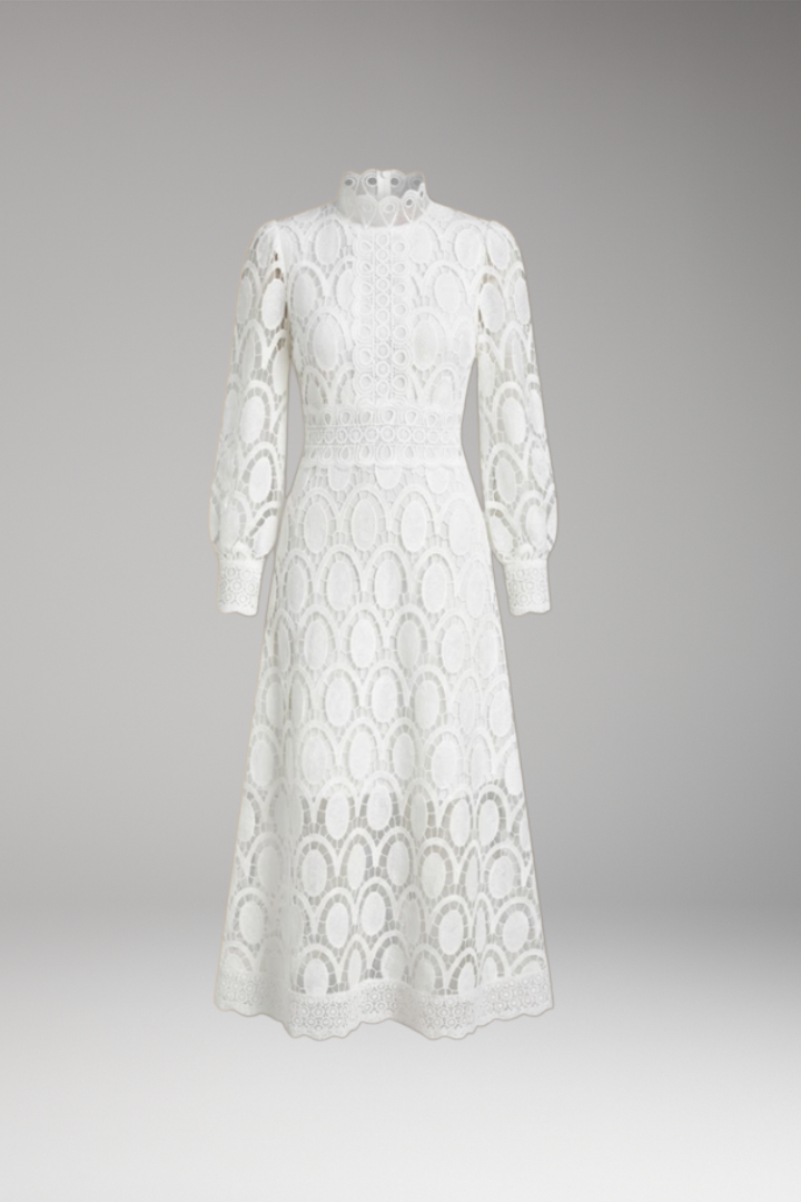 Women's Midi Dress with Lace Detailing and Fitted Waist