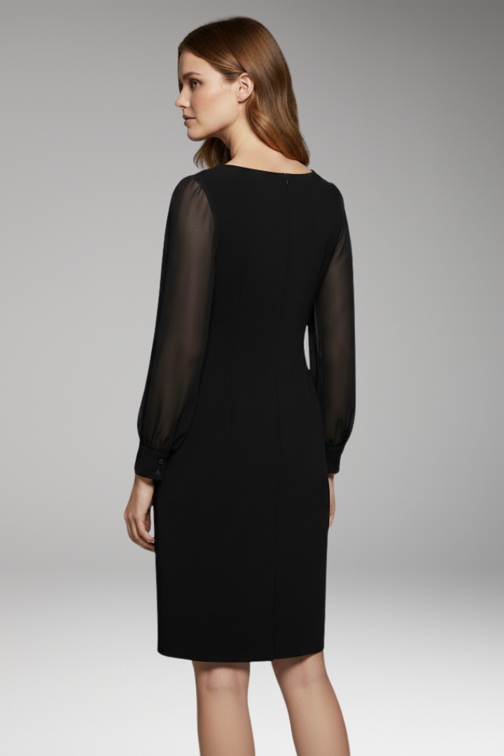 Women's Midi Dress with Long Semi-Transparent Sleeves