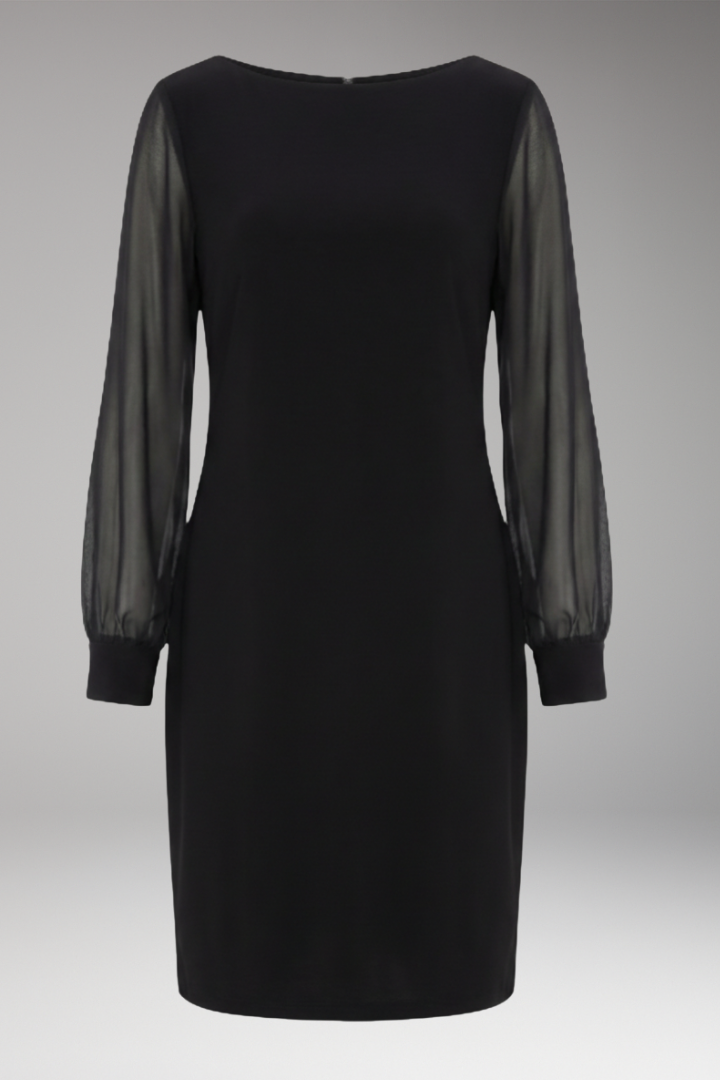 Women's Midi Dress with Long Semi-Transparent Sleeves