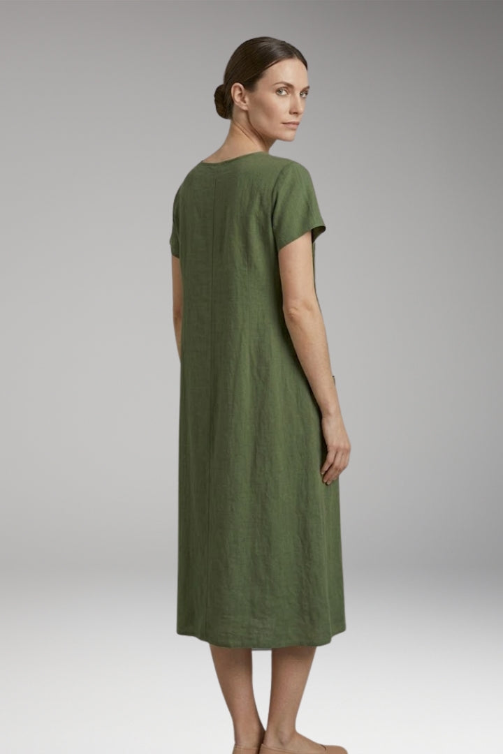 Women’s Midi Dress with Pleated Front and Side Pockets