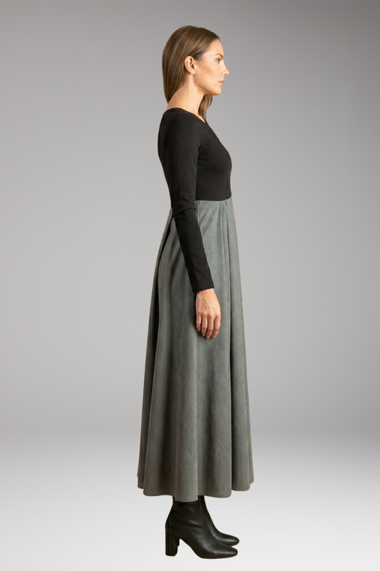 Women's Midi Dress with Pleated Skirt and A-Line Fit
