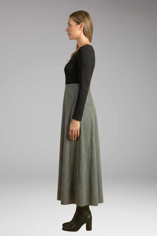 Women's Midi Dress with Pleated Skirt and A-Line Fit