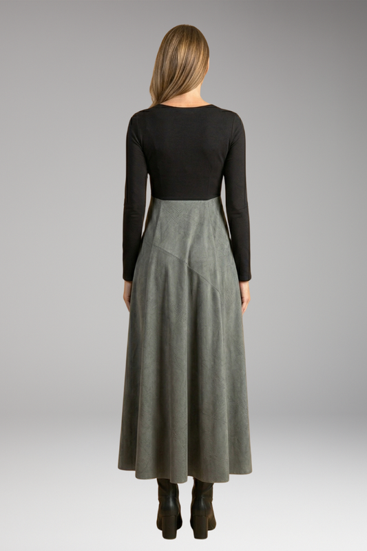 Women's Midi Dress with Pleated Skirt and A-Line Fit