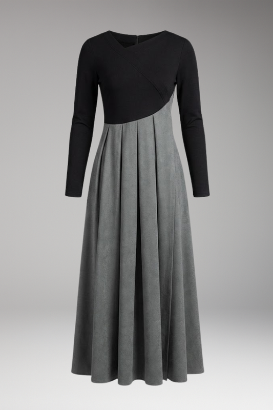 Women's Midi Dress with Pleated Skirt and A-Line Fit