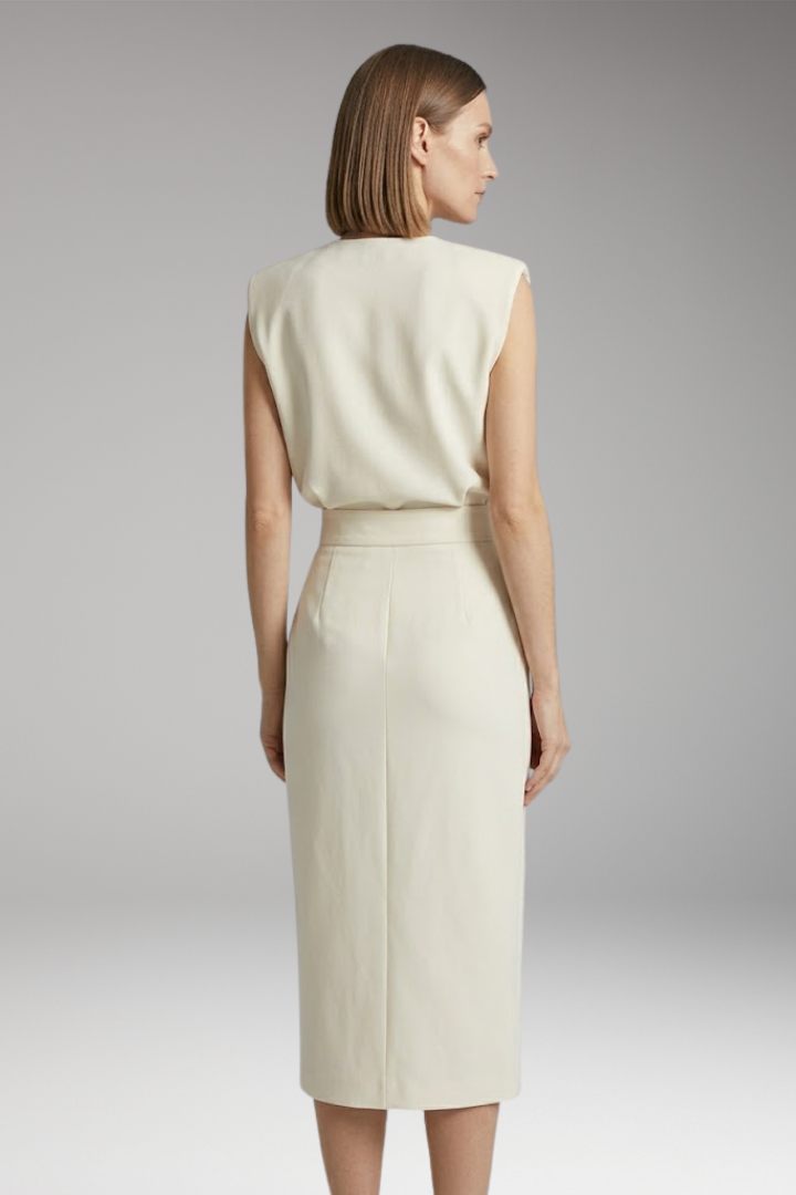 Women’s Midi Dress with Round Neck and Button Front
